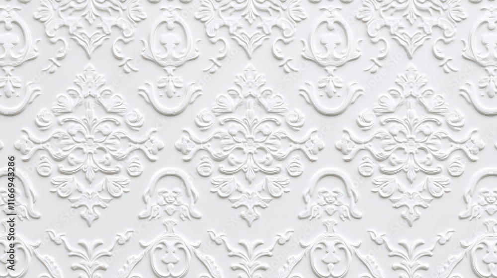 Victorian seamless floral pattern with royal french fleur-de-lis lilies on white background Victorian seamless floral pattern with royal french fleur-de-lis lilies on white background