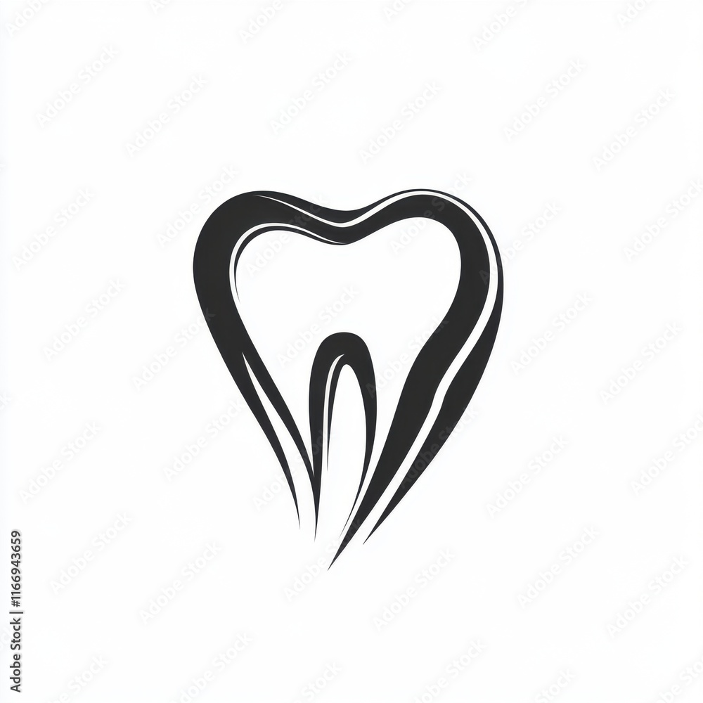 Stylized black tooth design on a clean white background, ideal for dental branding. Stylized black tooth design on a clean white background, ideal for dental branding.
