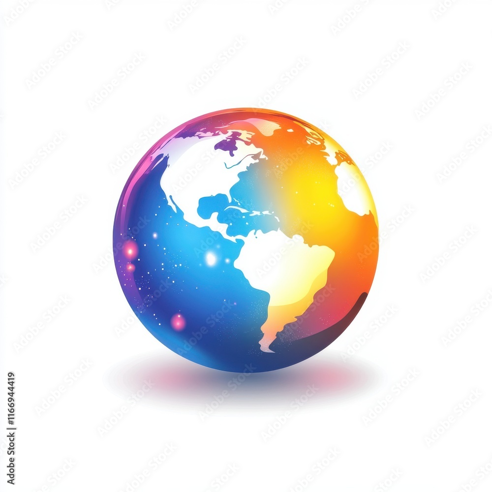 Obraz premium Colorful globe illustration with vibrant gradients representing the Americas, on a white background.