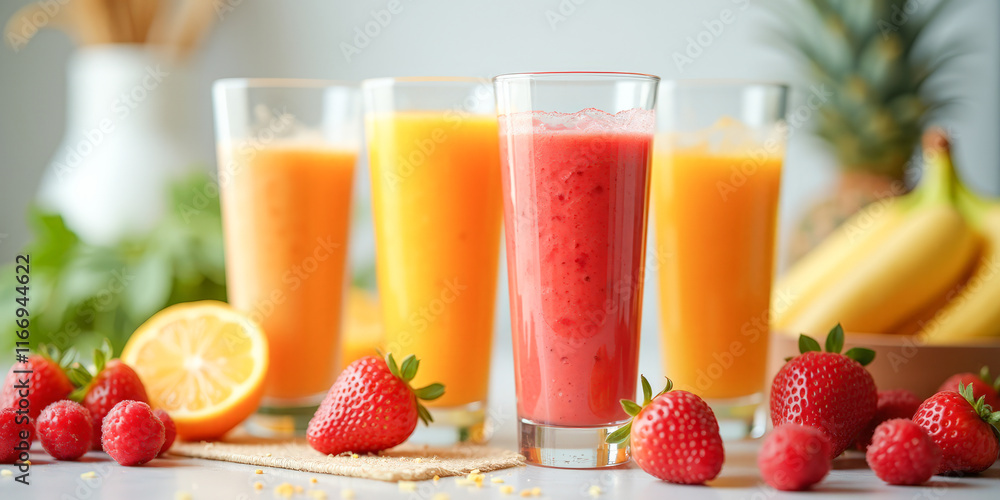 fruit and fruit smoothie in glasses fruit and fruit smoothie in glasses