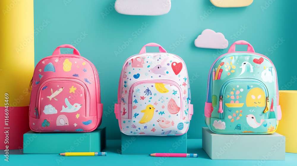 Back to School sale promo poster for autumn store trade season. Vector advertisement design of school stationery, student school bag, pencil or pen and lesson books with bell and September leaf Back to School sale promo poster for autumn store trade season. Vector advertisement design of school stationery, student school bag, pencil or pen and lesson books with bell and September leaf