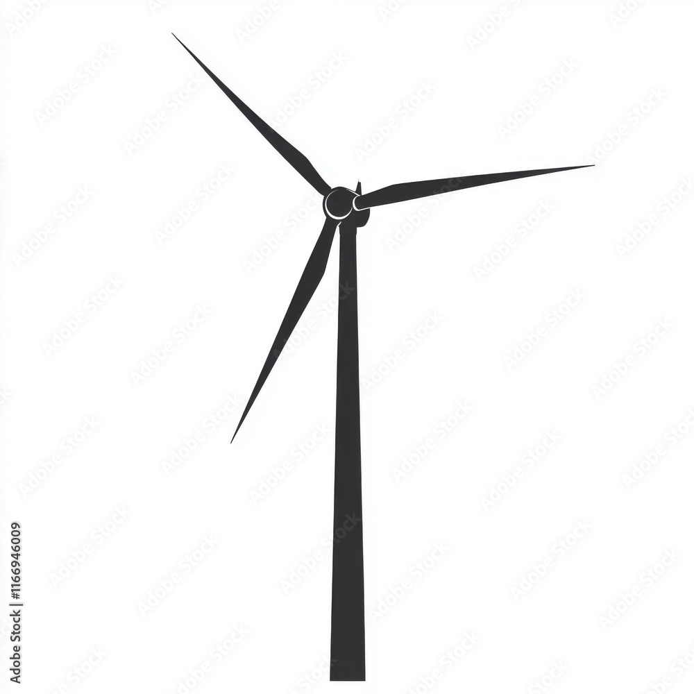 A striking silhouette of a wind turbine against a minimalist white background, representing renewable energy. A striking silhouette of a wind turbine against a minimalist white background, representing renewable energy.