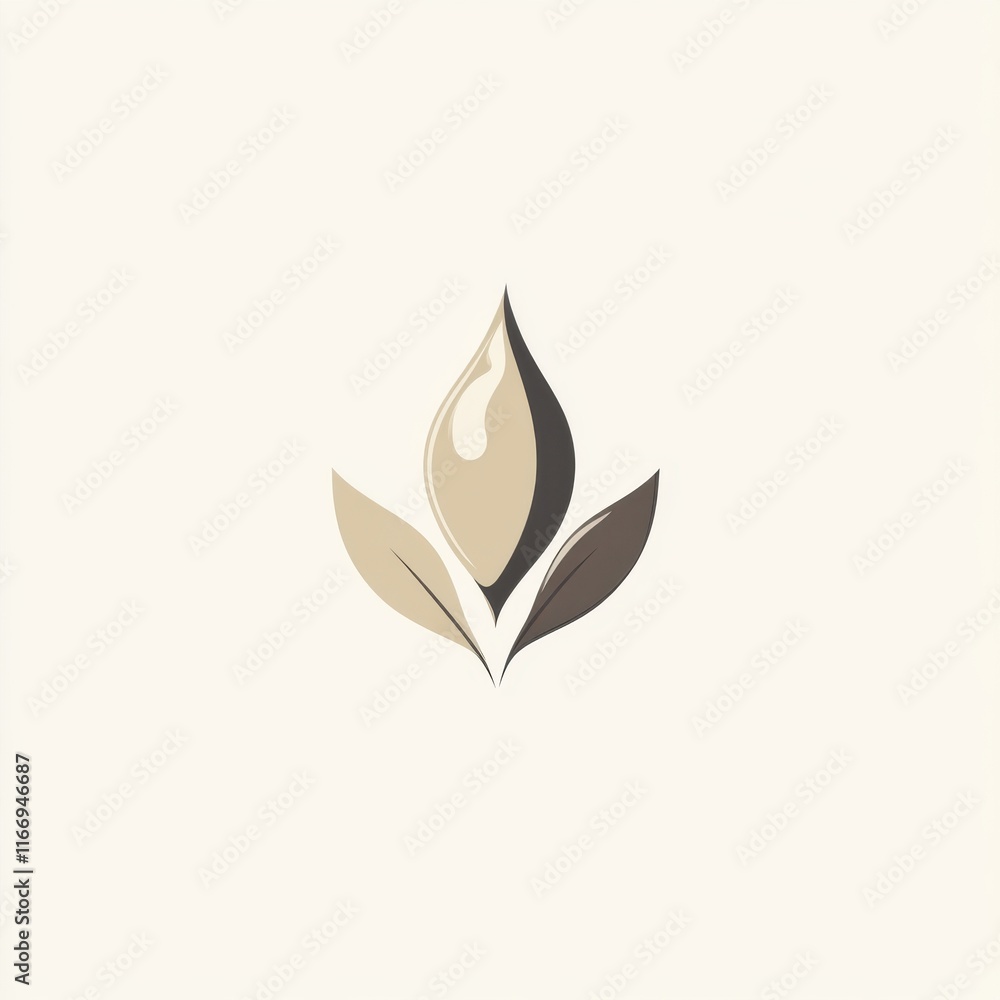 Elegant minimalist design featuring a stylized water droplet and leaves in soft neutral tones. Elegant minimalist design featuring a stylized water droplet and leaves in soft neutral tones.