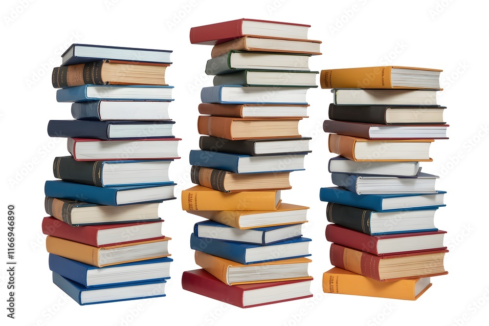 3D Illustration of Stacked Books in Various Colors and Sizes on Plain Background. 3D Illustration of Stacked Books in Various Colors and Sizes on Plain Background.