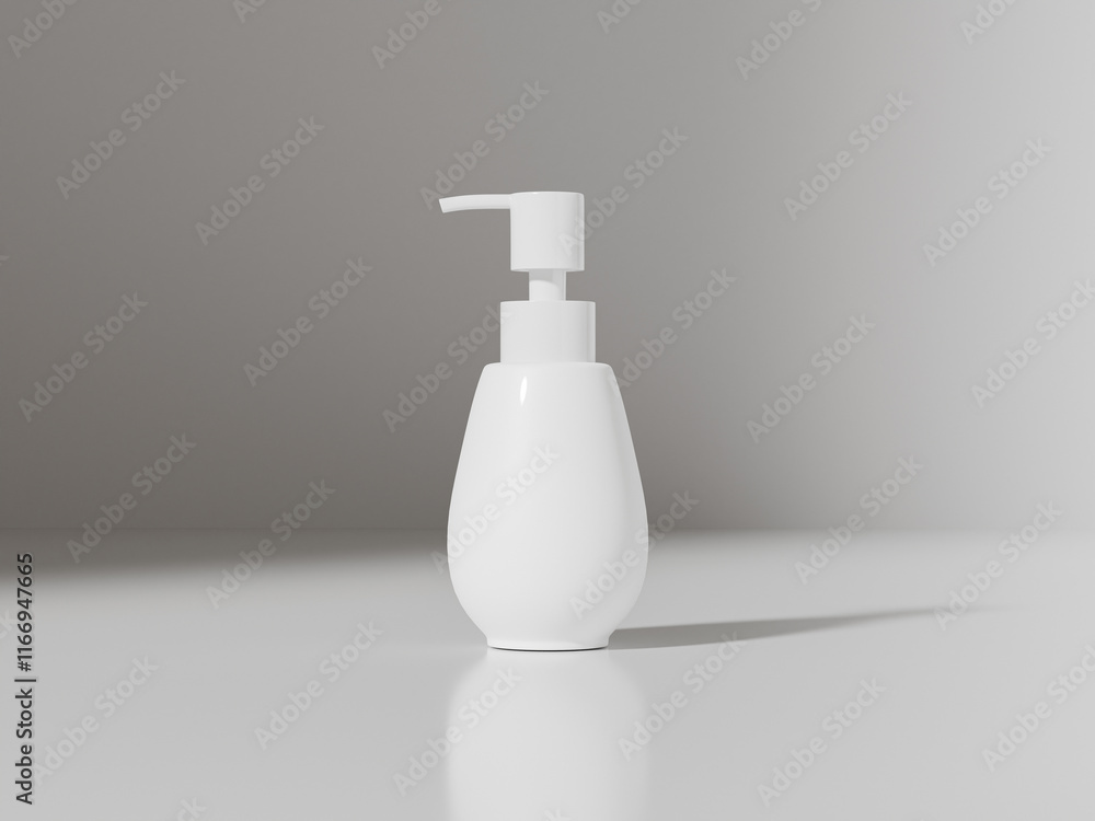 Pump bottle mockup, cylindrical lotion dispenser bottle, waterdrop shape cosmetic packaging, personal care bottle, lotion container, liquids dispenser, liquid product container, hair serum packaging