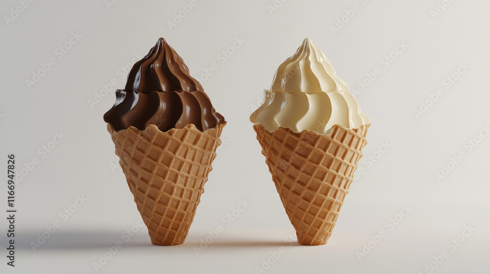 Ice cream wafer cones isolated vector sketch icons. Crispy waffle cups with chocolate and vanilla creamy ice cream for fast food dessert emblem, cafe menu sticker, cafeteria design Ice cream wafer cones isolated vector sketch icons. Crispy waffle cups with chocolate and vanilla creamy ice cream for fast food dessert emblem, cafe menu sticker, cafeteria design