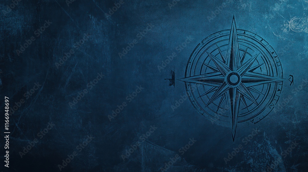 Fototapeta premium Compass rose on dark blue textured background.