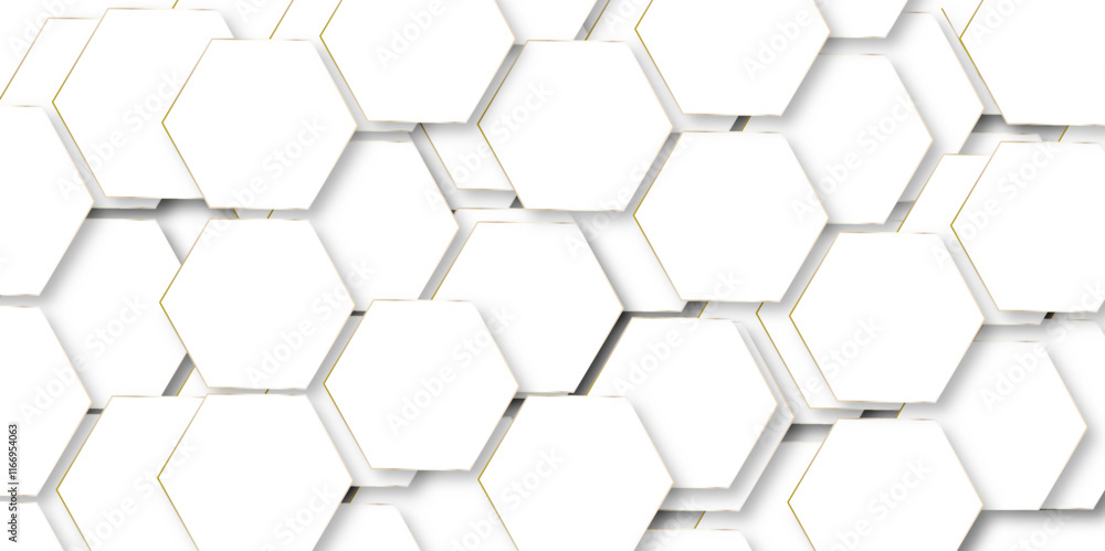 White Hexagonal background with golden light. Hexagon technology white and gold colored honeycomb abstract background. Dark 3d geometric texture illustration. Bright grid pattern.
White Hexagonal background with golden light. Hexagon technology white and gold colored honeycomb abstract background. Dark 3d geometric texture illustration. Bright grid pattern.