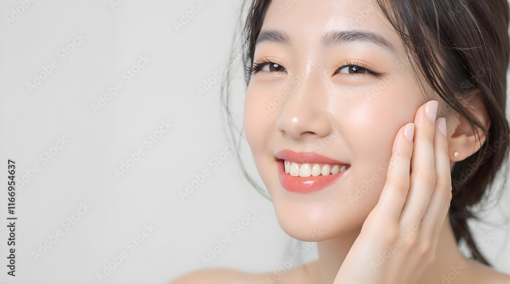 Glowing Asian Woman with Radiant Skin Touching Face, Perfect Glass Skin Beauty Care, Korean Skincare, Makeup and Cosmetics, Fresh and Healthy Look, Natural Beauty Glowing Asian Woman with Radiant Skin Touching Face, Perfect Glass Skin Beauty Care, Korean Skincare, Makeup and Cosmetics, Fresh and Healthy Look, Natural Beauty