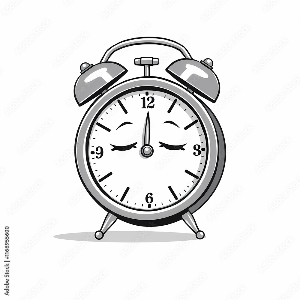 Sleeping Beauty Alarm Clock: A whimsical and adorable illustration of a vintage alarm clock with its eyes closed, symbolizing a peaceful slumber. It's a perfect image for promoting relaxation, sleep. Sleeping Beauty Alarm Clock: A whimsical and adorable illustration of a vintage alarm clock with its eyes closed, symbolizing a peaceful slumber. It's a perfect image for promoting relaxation, sleep.