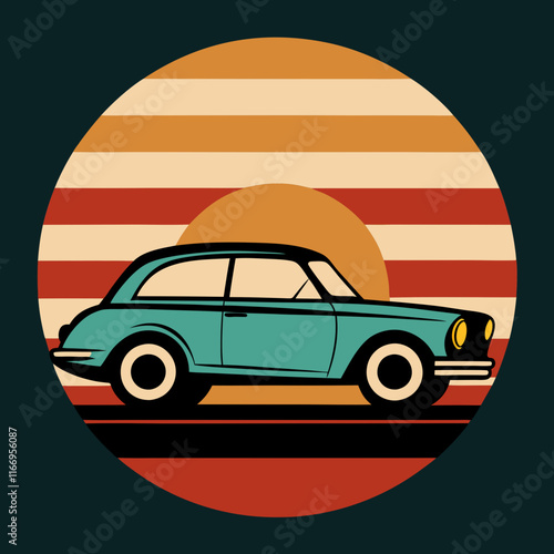 Car leaves silhouette on Retro Vintage Background  vector illustration 