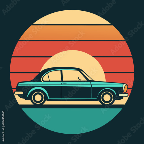 Car leaves silhouette on Retro Vintage Background  vector illustration 