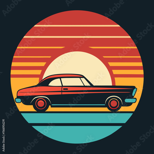 Car leaves silhouette on Retro Vintage Background  vector illustration 