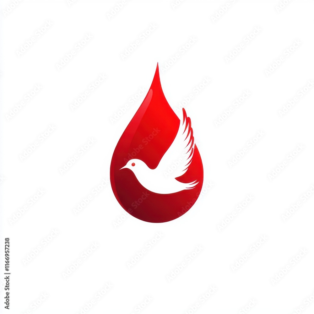 A stylized red droplet with a white dove silhouette, symbolizing peace and hope. A stylized red droplet with a white dove silhouette, symbolizing peace and hope.