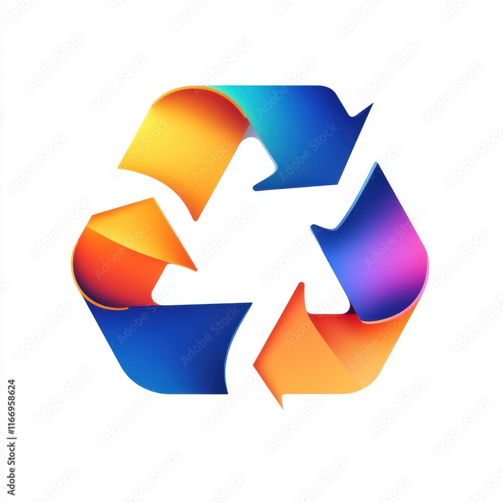 Colorful abstract recycling symbol with vibrant gradients representing sustainability and eco-friendliness. Colorful abstract recycling symbol with vibrant gradients representing sustainability and eco-friendliness.