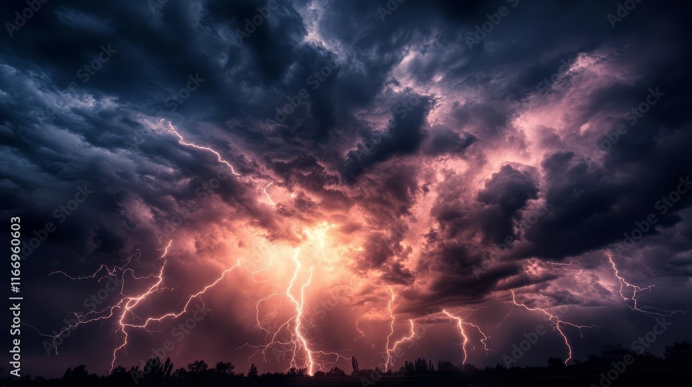 Naklejka premium Striking contrasts of bright lightning against a stormy backdrop.
