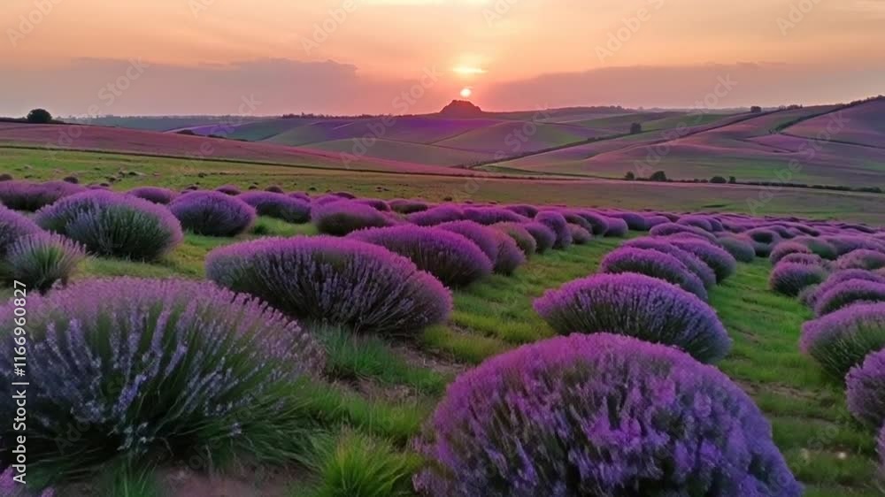 Purple flowers in clusters with sunset in the background. Purple flowers in clusters with sunset in the background.