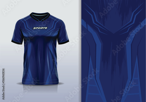Sport jersey design template mockup sharp line grunge texture for football soccer, running, esports, blue navy color