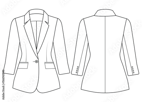 women slim fit tuxedo blazer, Basic One Button vector  illustration  design 