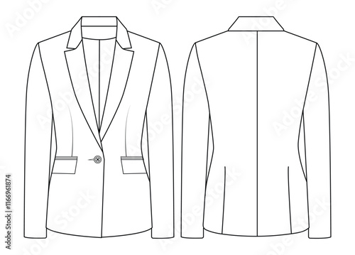 women slim fit tuxedo blazer, Basic One Button vector  illustration  design 