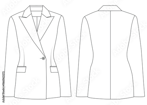 women slim fit tuxedo blazer, Basic One Button vector  illustration  design 