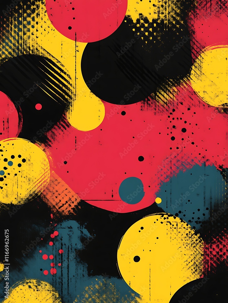 Abstract Red Yellow Black Circular Art Design