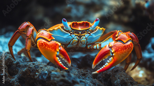 Red marine crab with a happy smile and a second variation without face, for seafood ow wildlife themes photo