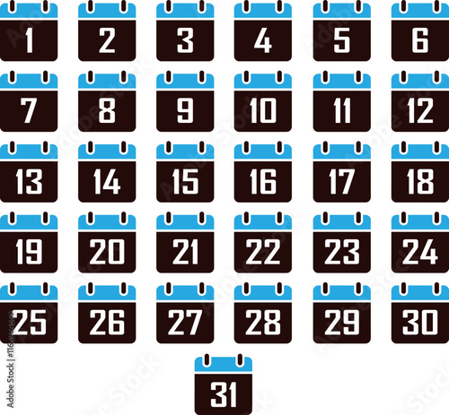 Flat Calendar, Vector simple icon calendar of the month collection of calendar symbols