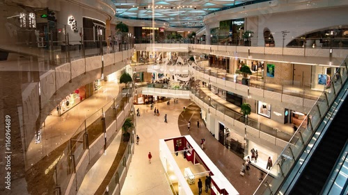 Time lapse captures bustling shopping crowds at a vibrant mall in Shanghai during peak hours