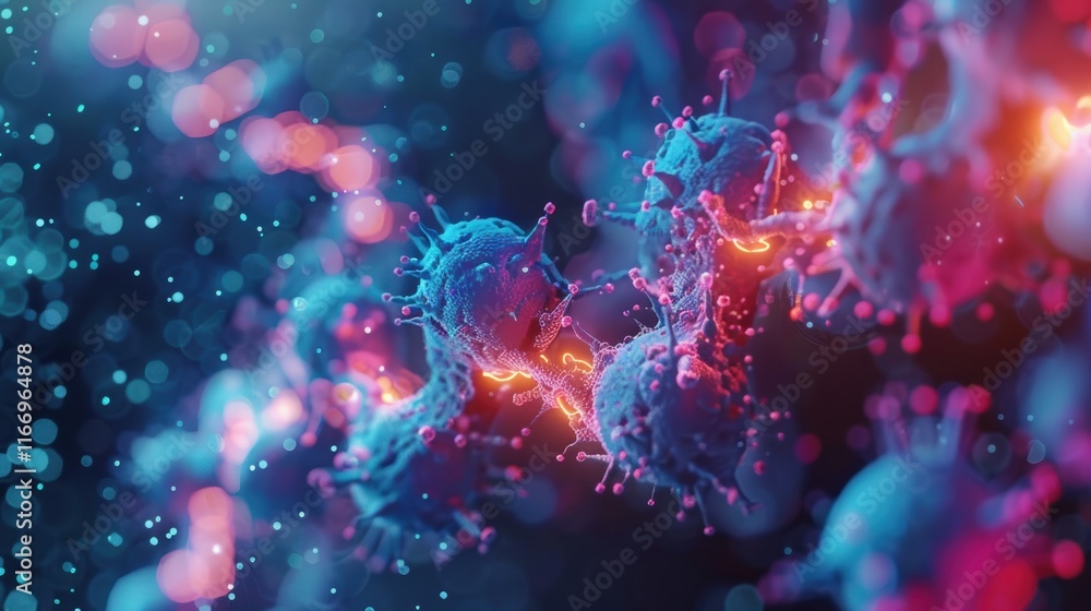 3D molecular visualization of enzyme protein binding in glowing lab setup 3D molecular visualization of enzyme protein binding in glowing lab setup