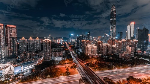 Stunning time lapse of Futian CBD traffic lighting showcases city life in Shenzhen at night photo