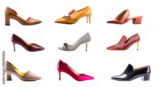 The shopping girl selecting from various shoes, including boots, flats, and sandals, to complement her outfit isolated on transparent background