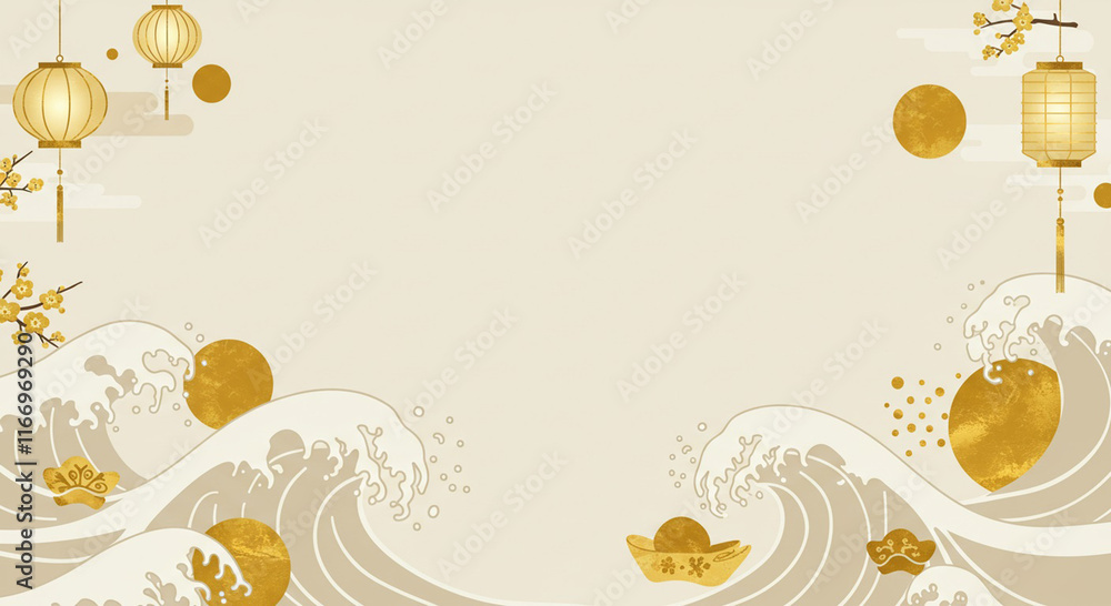 Elegant Gold Wave Lantern Lunar New Year Background Elegant Gold Wave Lantern Lunar New Year Background