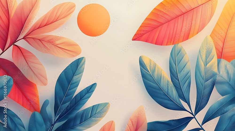 Naklejka premium Nature inspired leaf arrangement studio digital art calm top view