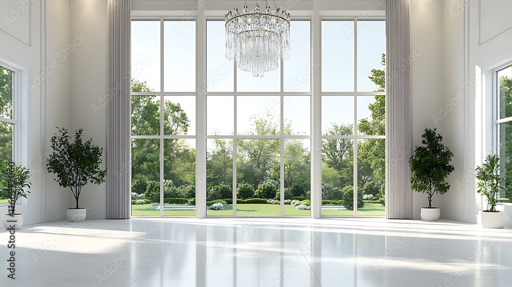 Fototapeta premium Elegant interior living space with garden view modern design