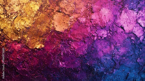 Abstract colorful textured paint strokes in vibrant hues of gold, orange, pink, purple, and blue. photo