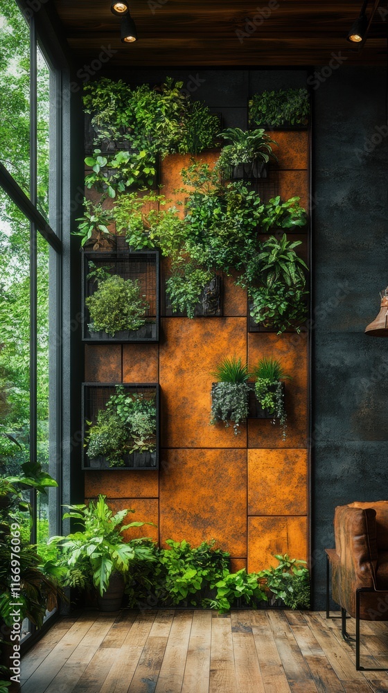 Ecoconscious vertical garden installation urban space interior design modern environment eye-level view sustainable living inspiration Ecoconscious vertical garden installation urban space interior design modern environment eye-level view sustainable living inspiration
