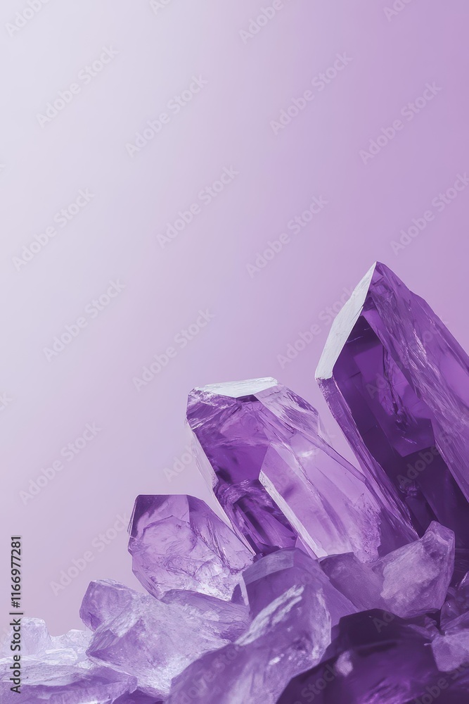 A cluster of purple crystals against a soft purple background. A cluster of purple crystals against a soft purple background.
