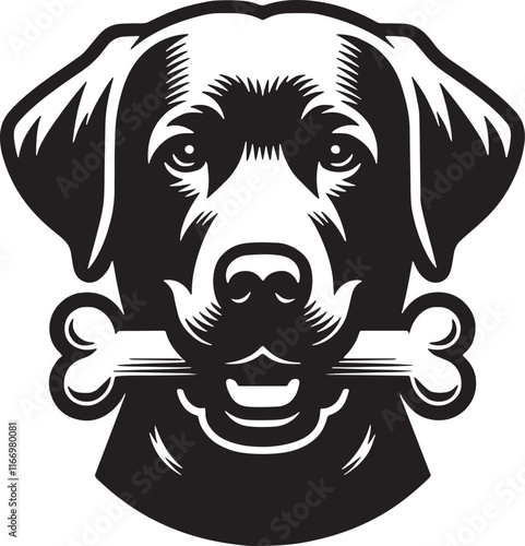 Labrador Dog Holding Bone Stylized Vector Illustration Graphic