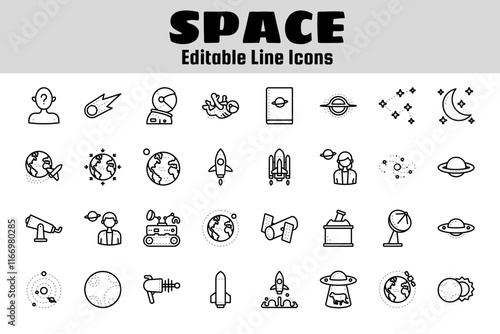Space outline icon set
