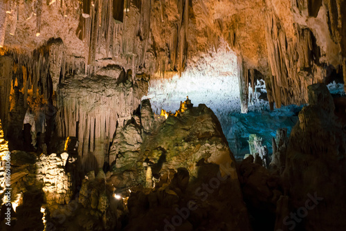 Stalactite cave on the island of Sardinia Neptune's Grotto, Italy photo