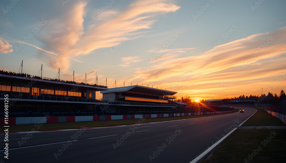 Race track corner at sunset. isolated with white highlights Race track corner at sunset. isolated with white highlights