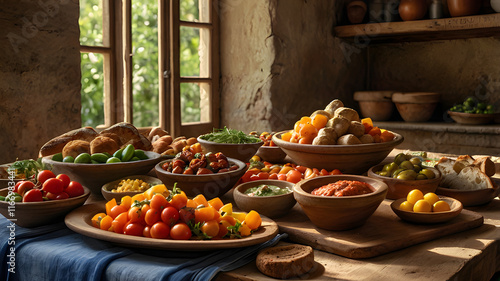 An illustration a Mediterranean Feast: A Colorful Symphony of Fresh Flavors photo