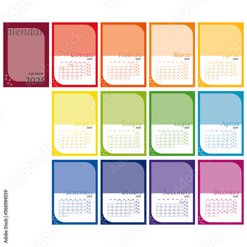 Calendario 2025 Gatti Template in Italiano, 12 pagine più copertina formato A3 - festività italiane