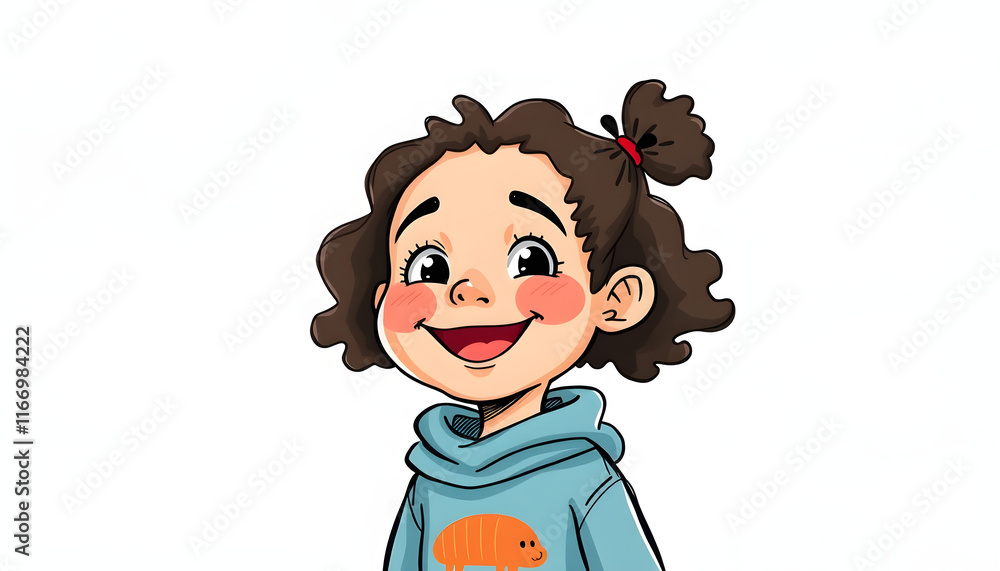 Obraz premium Happy multicultural young boy, hand-drawn digital illustration. isolated with white highlights