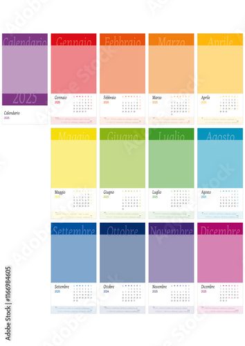 Calendario 2025 Semplice Template in Italiano, 12 pagine più copertina formato A3 - festività italiane