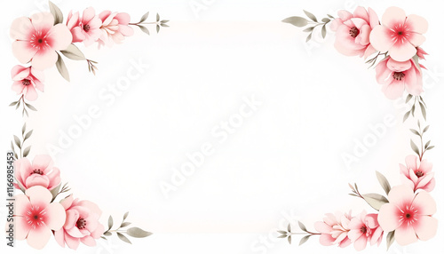 Watercolor floral frame with pink flowers