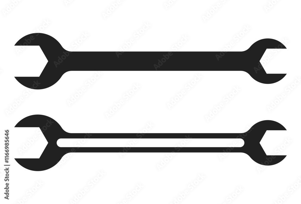 Car service icon. Double Open End Wrench icon black circle isolated on white. Repair Icon. Vector Logo Template. Two wrench icon Car service icon. Double Open End Wrench icon black circle isolated on white. Repair Icon. Vector Logo Template. Two wrench icon