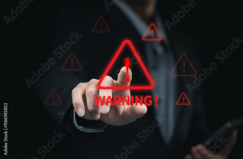 Malicious software, virus and cybercrime, System warning hacked alert, cyberattack on online network, data breach, risk of website. compromised information concept.. photo