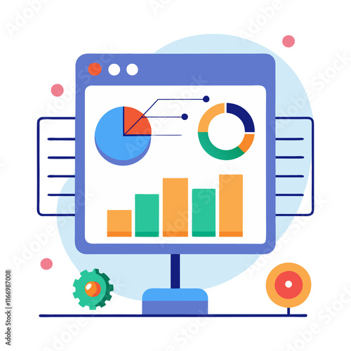 Tablet displaying business data including bar graphs pie charts vector art generated Ai photo